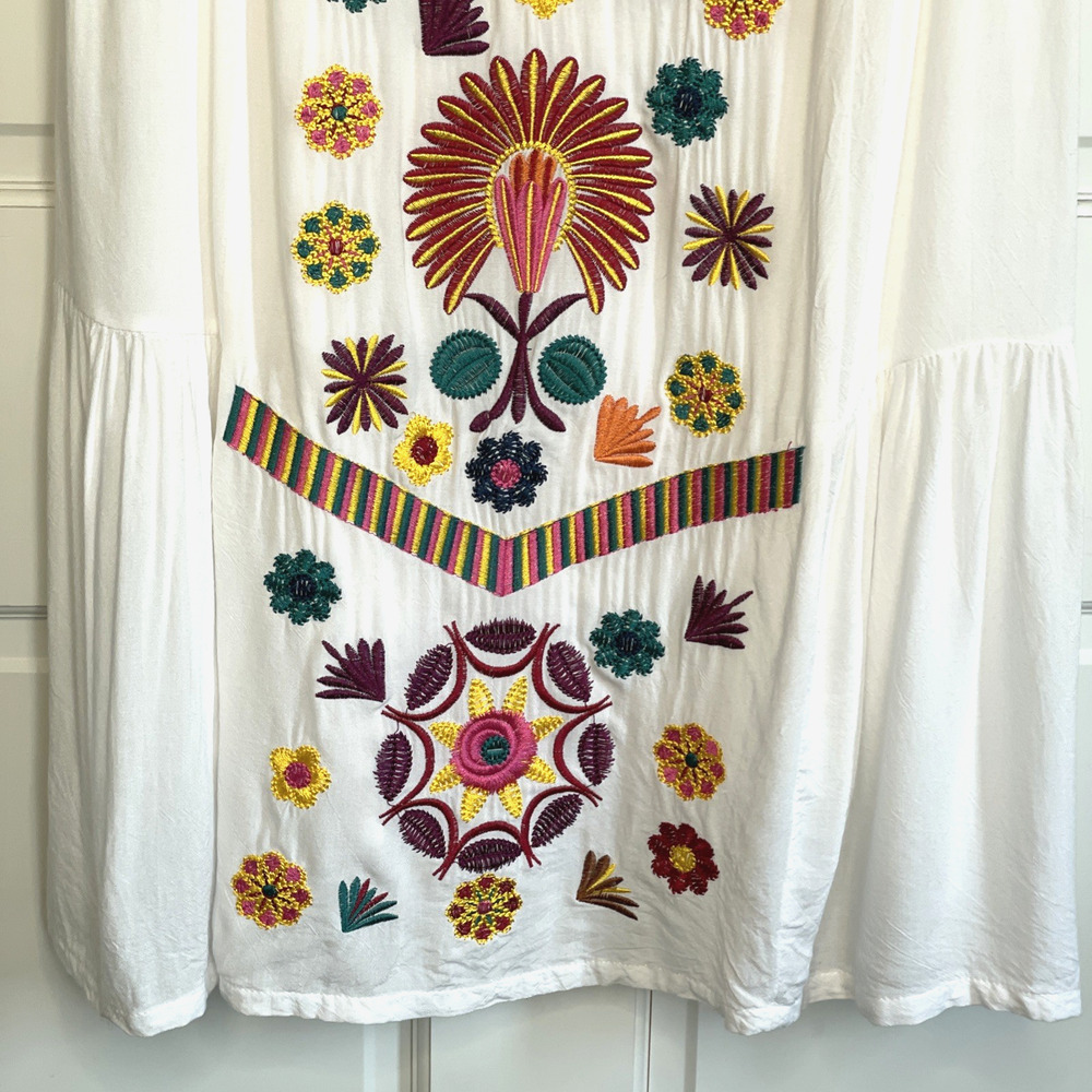 See and Be Seen Women's Floral Embroidered Midi Tiered Dress Size S Boho Peasant - Picture 5 of 13